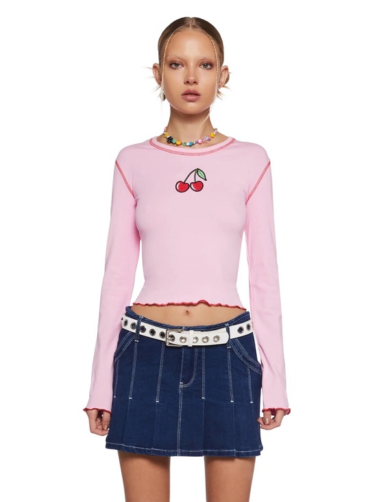 Dolls Kill Tops - Delia’s by Dolls Kill Pucker Up Long Sleeve Tee in Pink Size Small